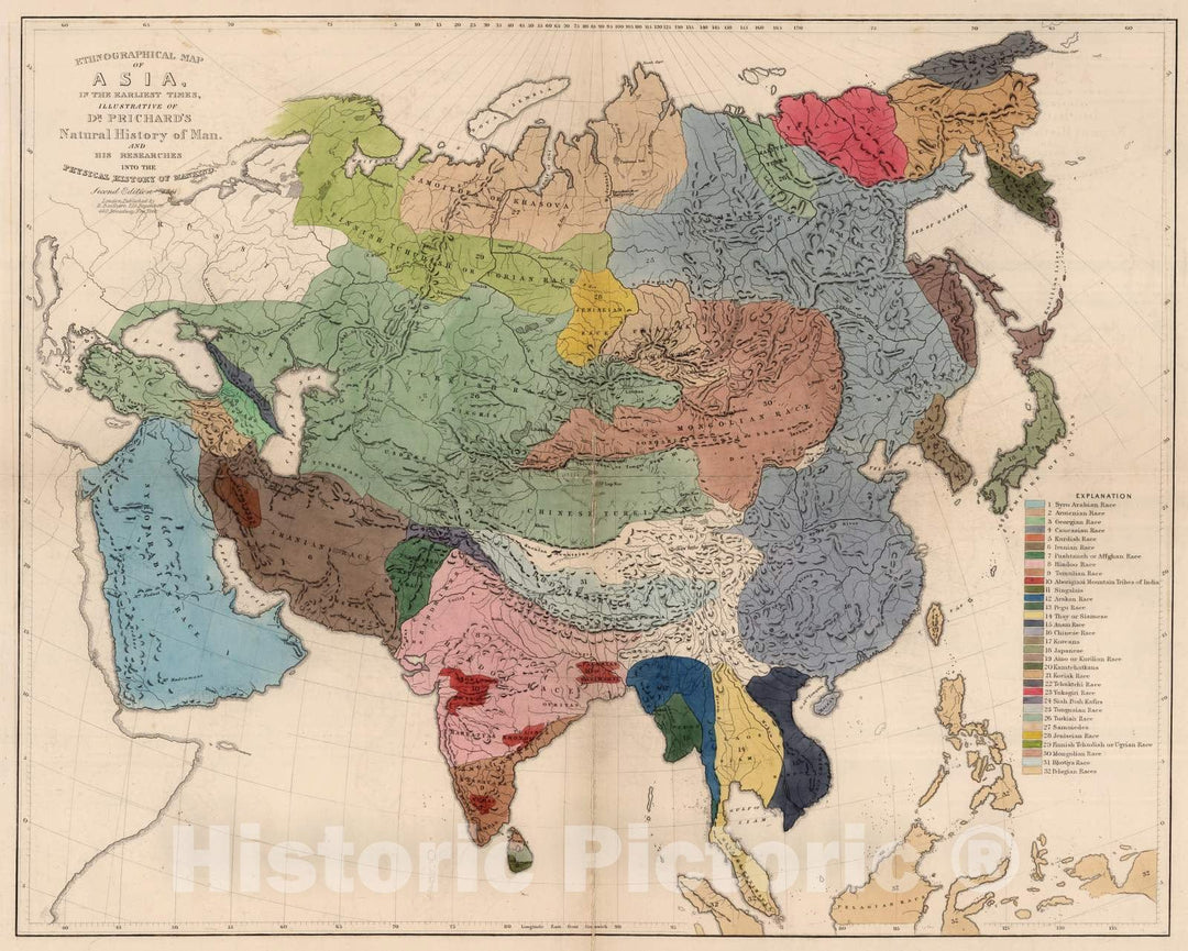 Historic Map : 1861 Ethnographical Map of Asia, in The Earliest Times. - Vintage Wall Art