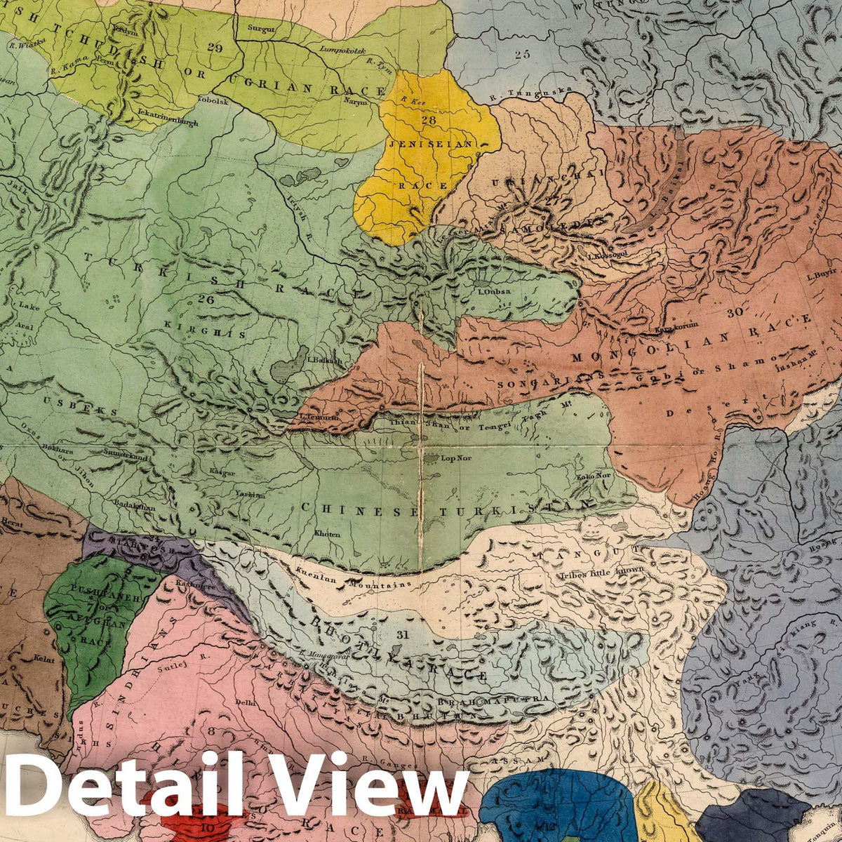 Asia in the Earliest Times - Physical Map, 1861 - Ethnographic Map Print