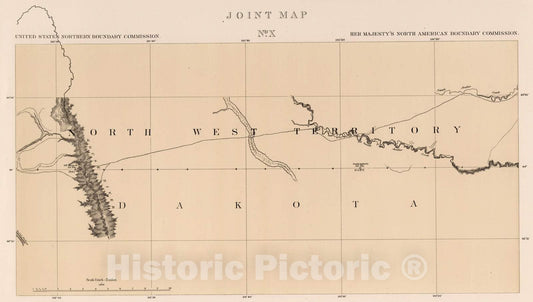Historic Map : Exploration Book - 1878 Joint Map No. X. United States Northern Boundary Commission. (Canadian Border). - Vintage Wall Art