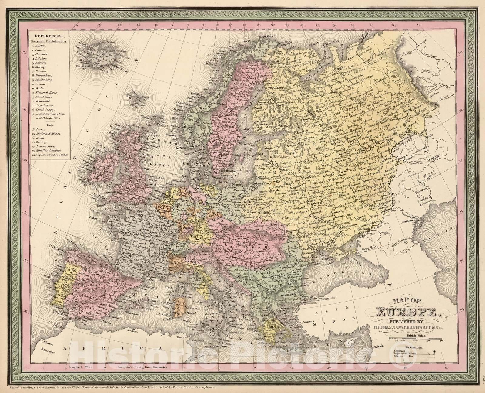 Historic Map : 1853 Map of Europe : Vintage Wall Art