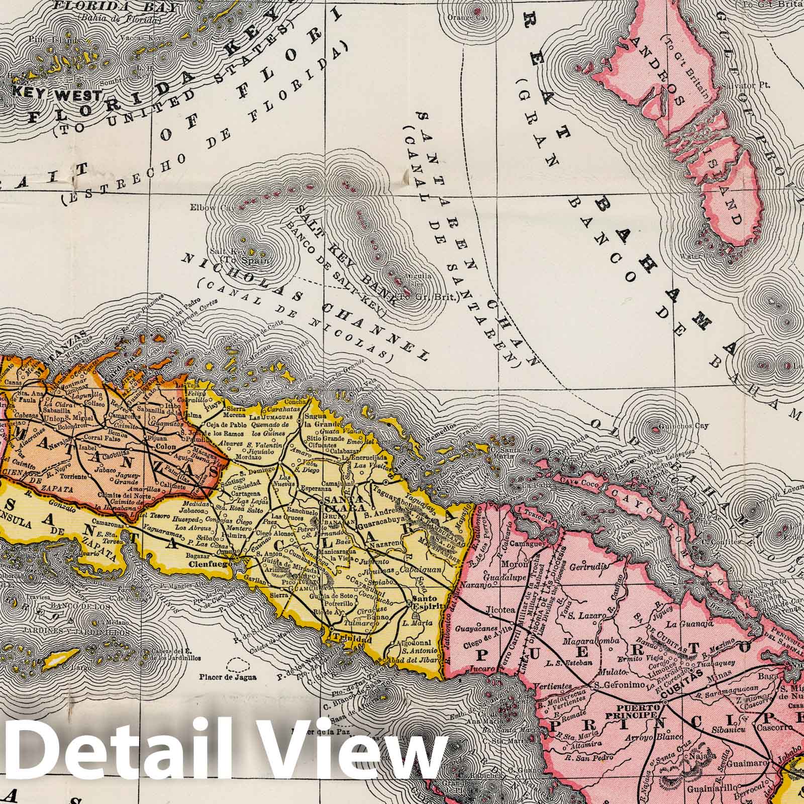 1897 Map of Cuba - Provinces, Railroads, Cities & Harbors Historical Map Print