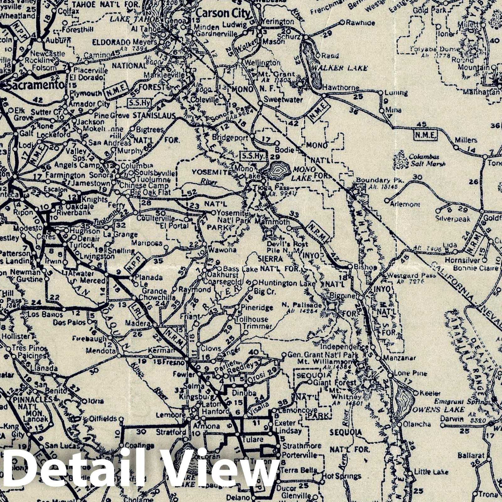 California and Nevada - Automobile Map, 1920 - Historical Map Print