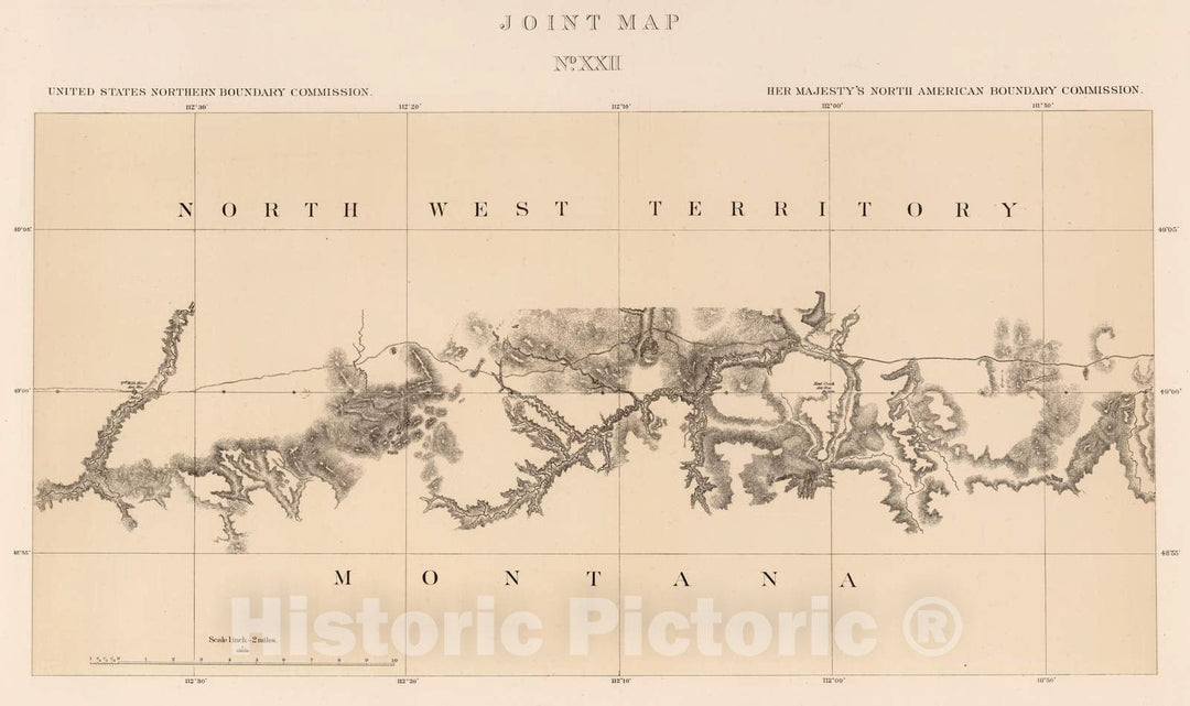 Historic Map : Exploration Book - 1878 Joint Map No. XXII. United States Northern Boundary Commission. (Canadian Border). - Vintage Wall Art