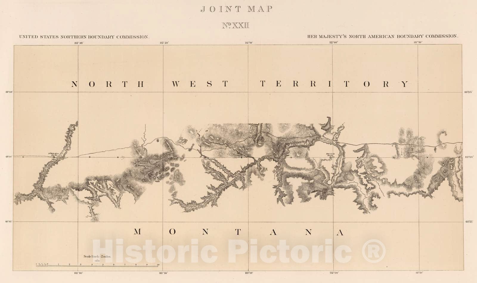 Historic Map : Exploration Book - 1878 Joint Map No. XXII. United States Northern Boundary Commission. (Canadian Border). - Vintage Wall Art