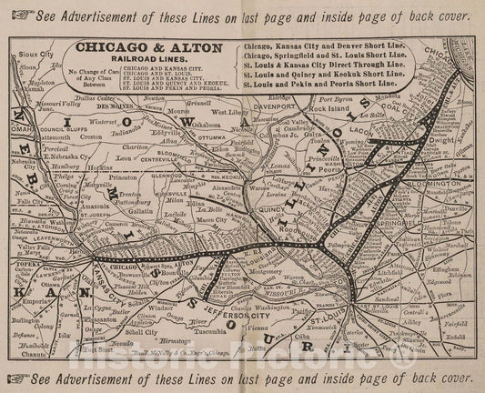 Historic Map : Guide Book - 1878 Map of Chicago and Alton Railroad Lines - Vintage Wall Art