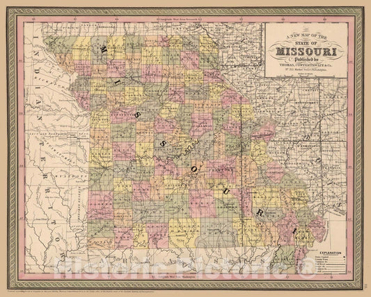 Historic Map - World Atlas - 1853 A New Map of The State of Missouri - Vintage Wall Art