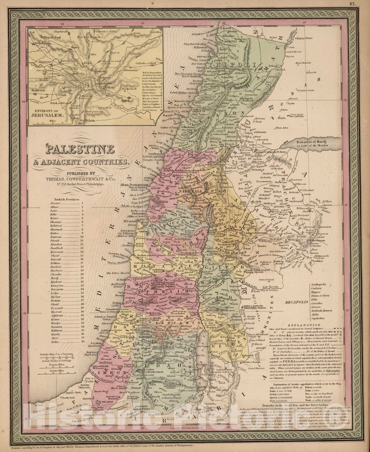 Historic Map : 1853 Palestine and Adjacent Countries - Vintage Wall Art
