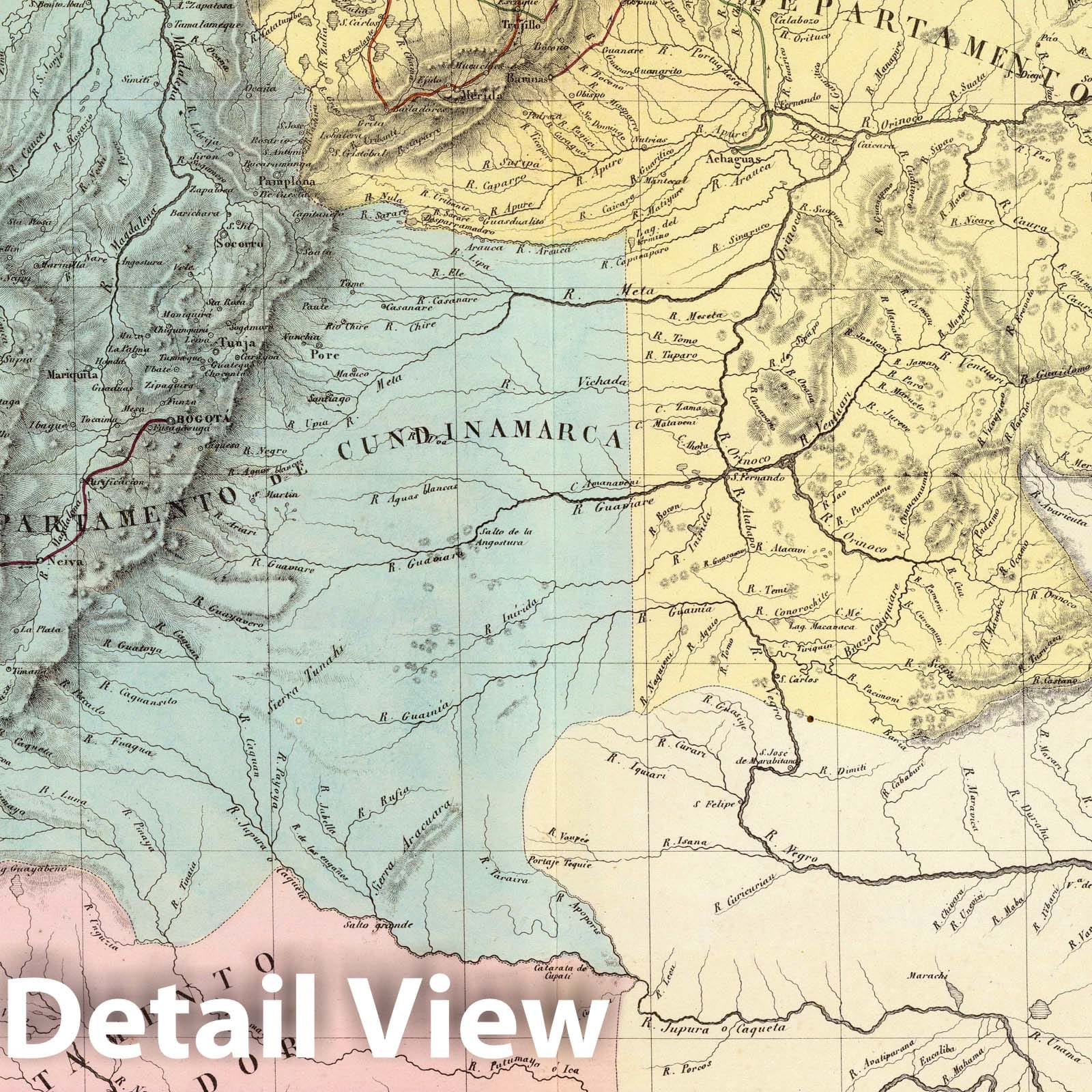 Venezuela, Cundinamarca, and Ecuador - Military Map, 1840 - Historical Map Print
