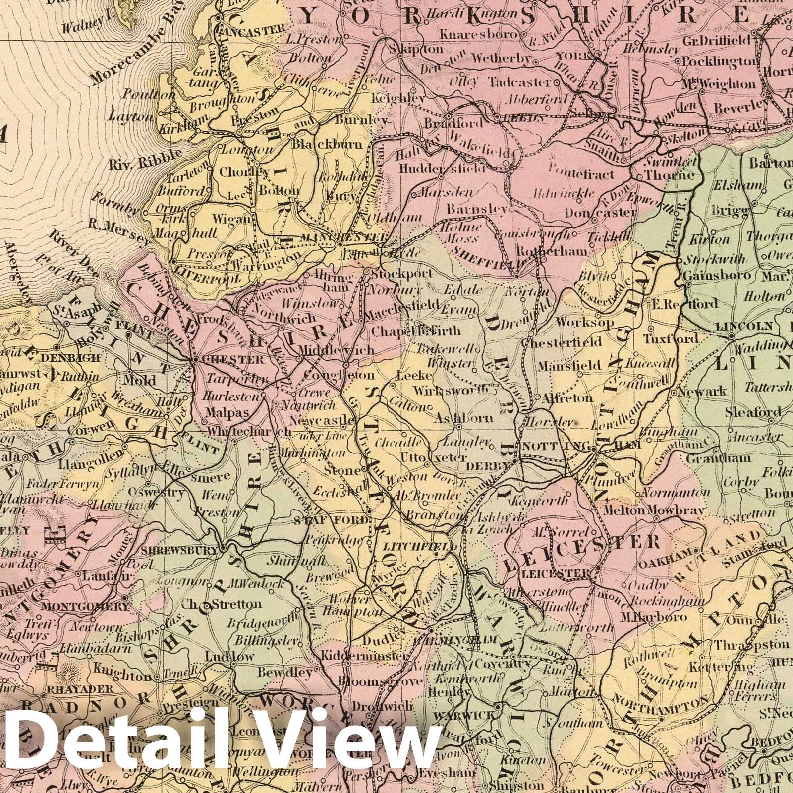 England with inset maps Liverpool, London, Scilly Islands - Railroad Map, 1853