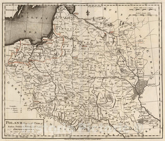 Historic Map : 1795 Poland, Shewing The Claims of Russia, Prussia & Austria. - Vintage Wall Art