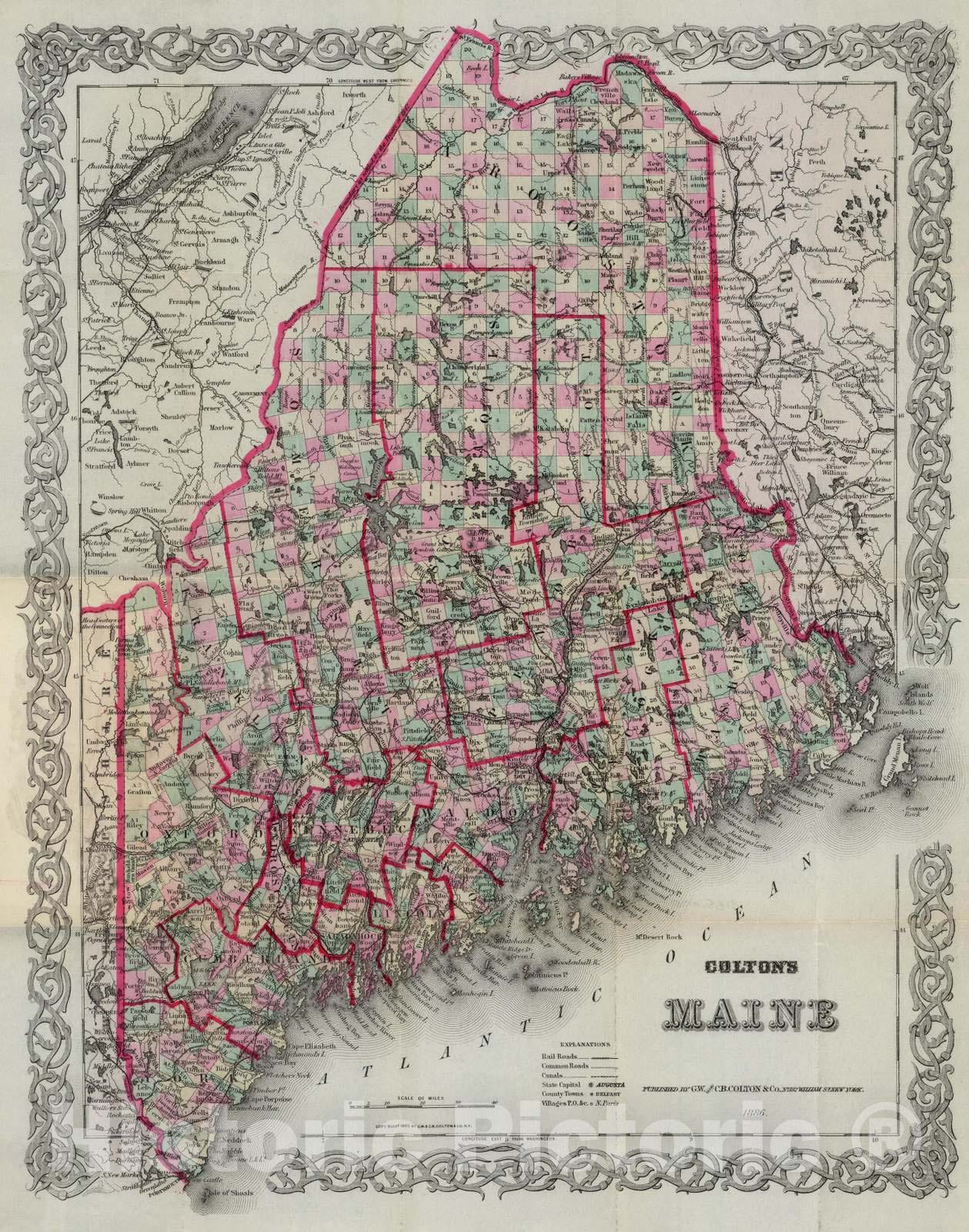 Historic Map : 1886 Maine : Vintage Wall Art