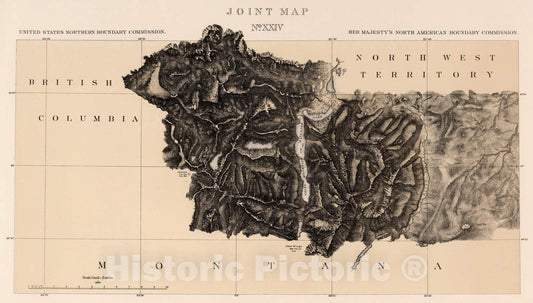 Historic Map : Exploration Book - 1878 Joint Map No. XXIV. United States Northern Boundary Commission. (Canadian Border). - Vintage Wall Art