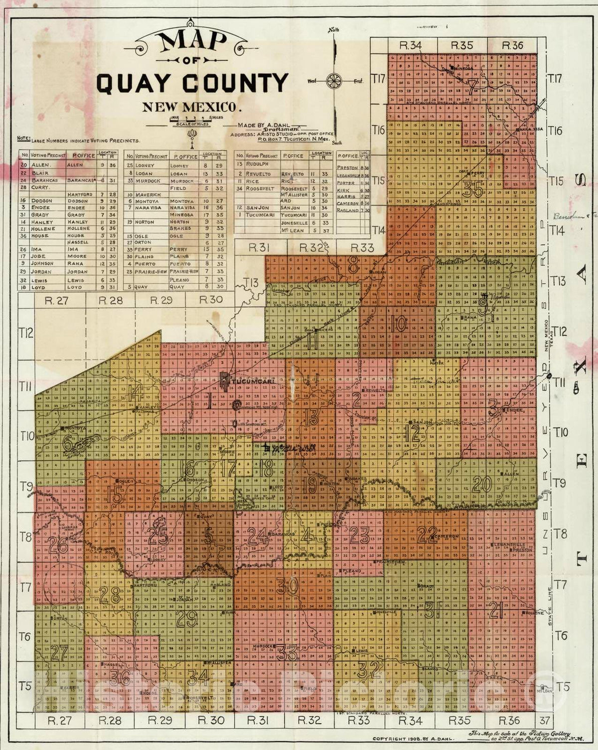 Historic Map : 1908 Quay County New Mexico - Vintage Wall Art