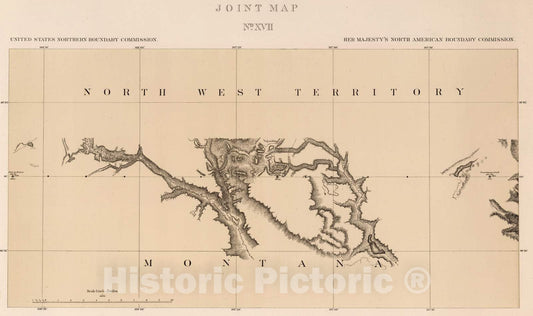 Historic Map : Exploration Book - 1878 Joint Map No. XVII. United States Northern Boundary Commission. (Canadian Border). - Vintage Wall Art