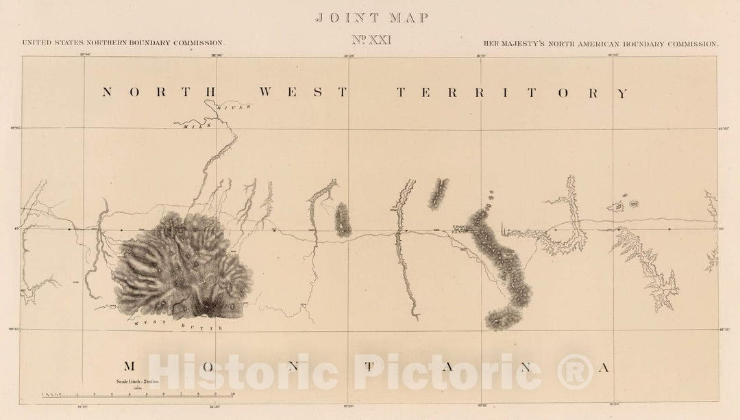 Historic Map : Exploration Book - 1878 Joint Map No. XXI. United States Northern Boundary Commission. (Canadian Border). - Vintage Wall Art