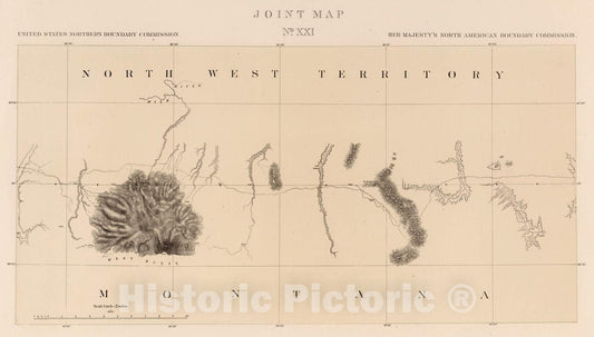 Historic Map : Exploration Book - 1878 Joint Map No. XXI. United States Northern Boundary Commission. (Canadian Border). - Vintage Wall Art