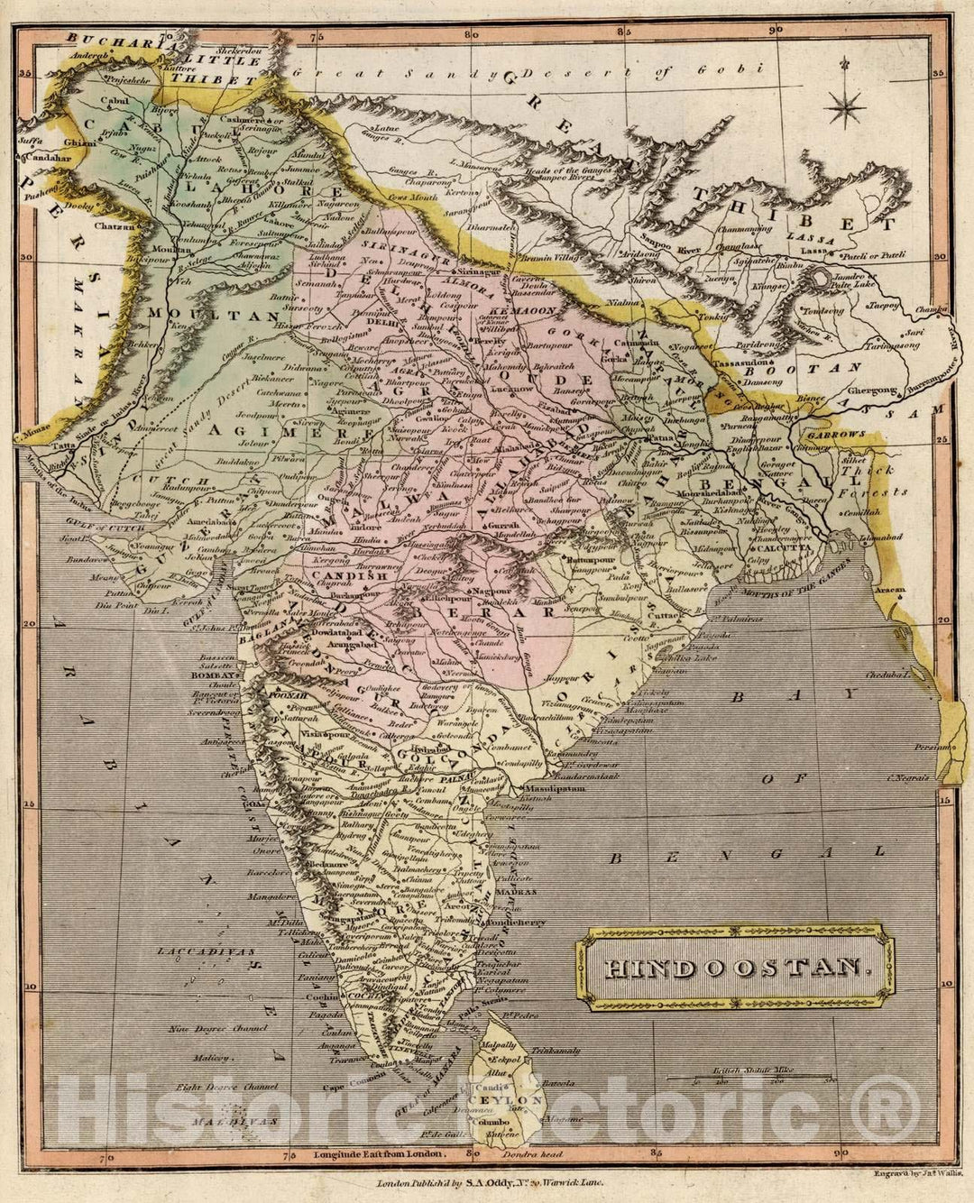Historic Map : 1811 Hindoostan (India). - Vintage Wall Art
