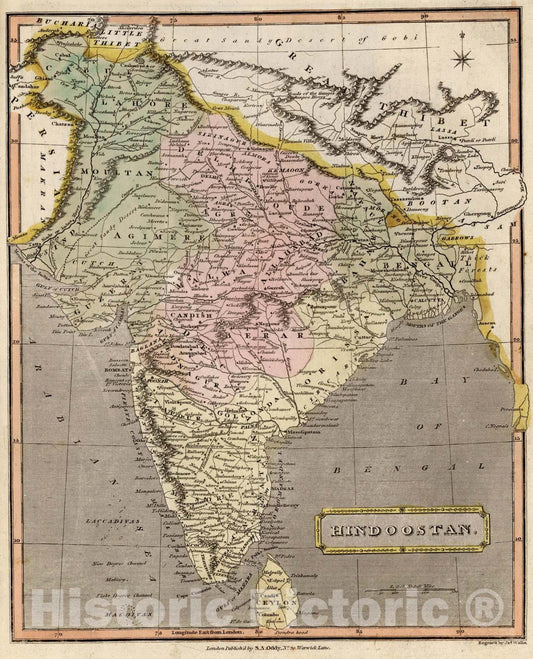 Historic Map : 1811 Hindoostan (India). - Vintage Wall Art