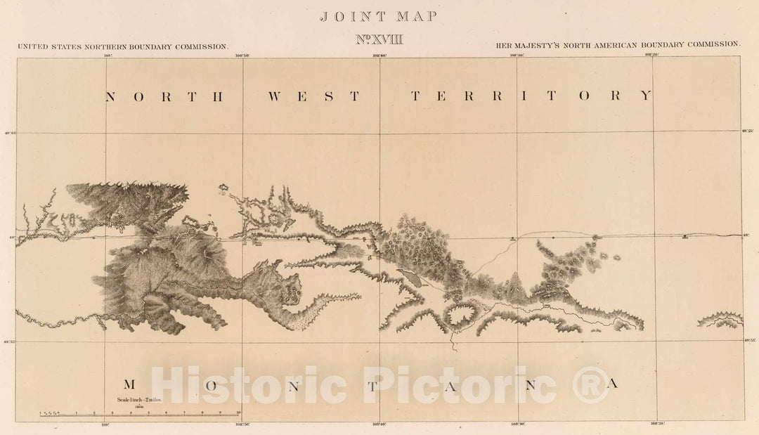 Historic Map : Exploration Book - 1878 Joint Map No. XVIII. United States Northern Boundary Commission. (Canadian Border). - Vintage Wall Art
