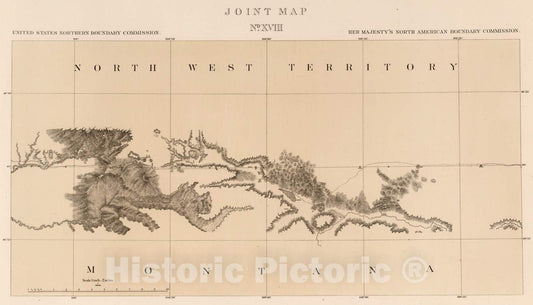 Historic Map : Exploration Book - 1878 Joint Map No. XVIII. United States Northern Boundary Commission. (Canadian Border). - Vintage Wall Art