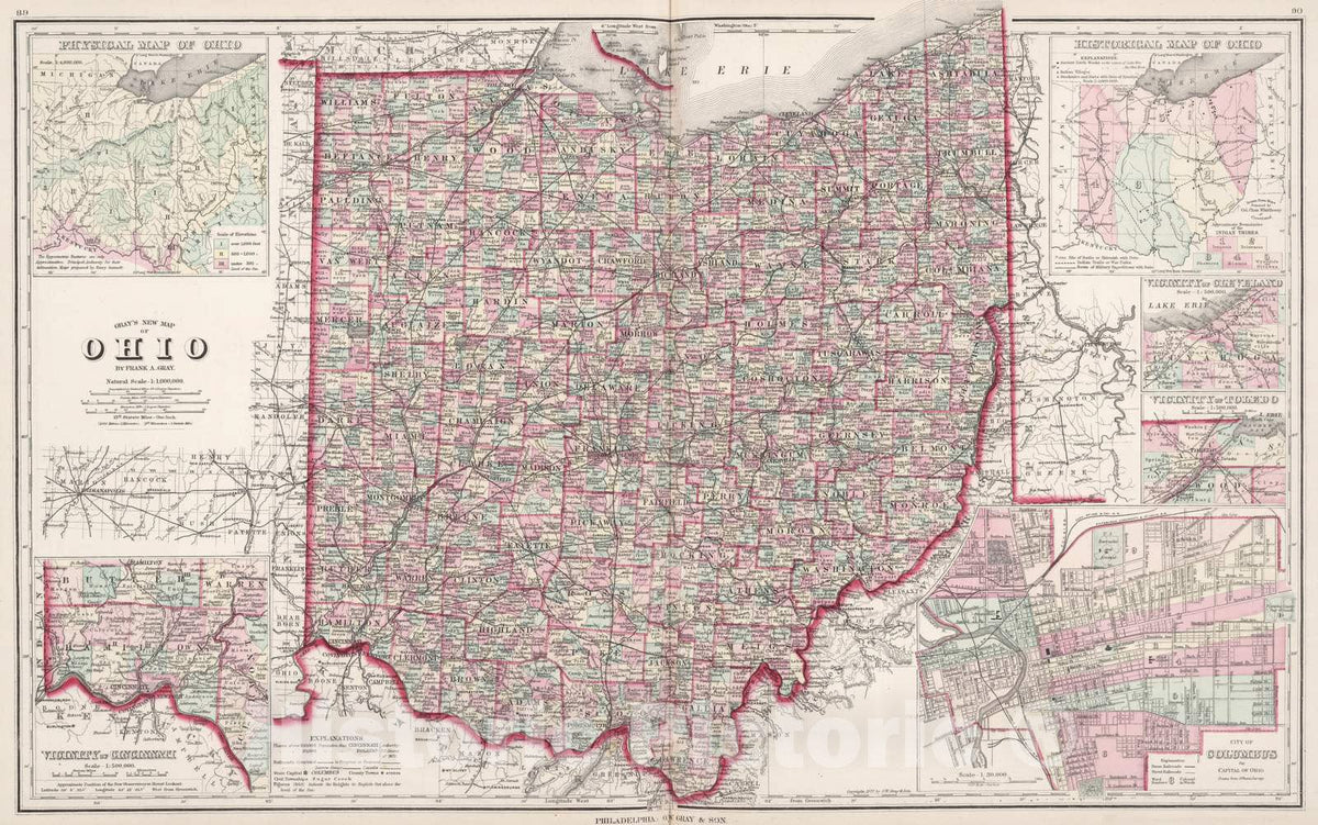 Historic Map : 1878 Ohio. - Vintage Wall Art