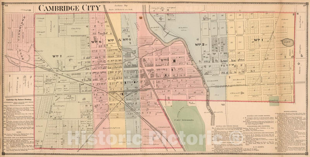 Historic Map : 1874 Cambridge City, Wayne County, Indiana. - Vintage Wall Art