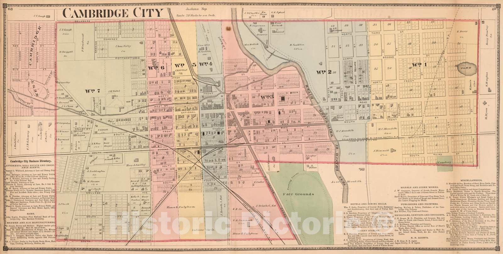 Historic Map : 1874 Cambridge City, Wayne County, Indiana. - Vintage Wall Art