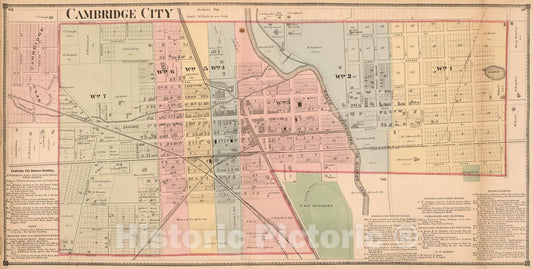 Historic Map : 1874 Cambridge City, Wayne County, Indiana. - Vintage Wall Art