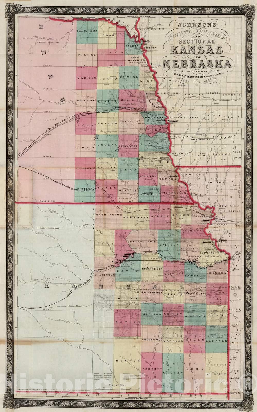 Historic Map : 1860 Kansas and Nebraska - Vintage Wall Art
