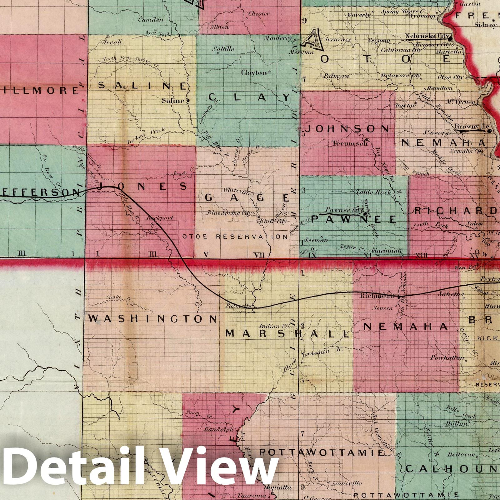 Kansas and Nebraska - Route Map, 1860 - Historical Map Reproduction