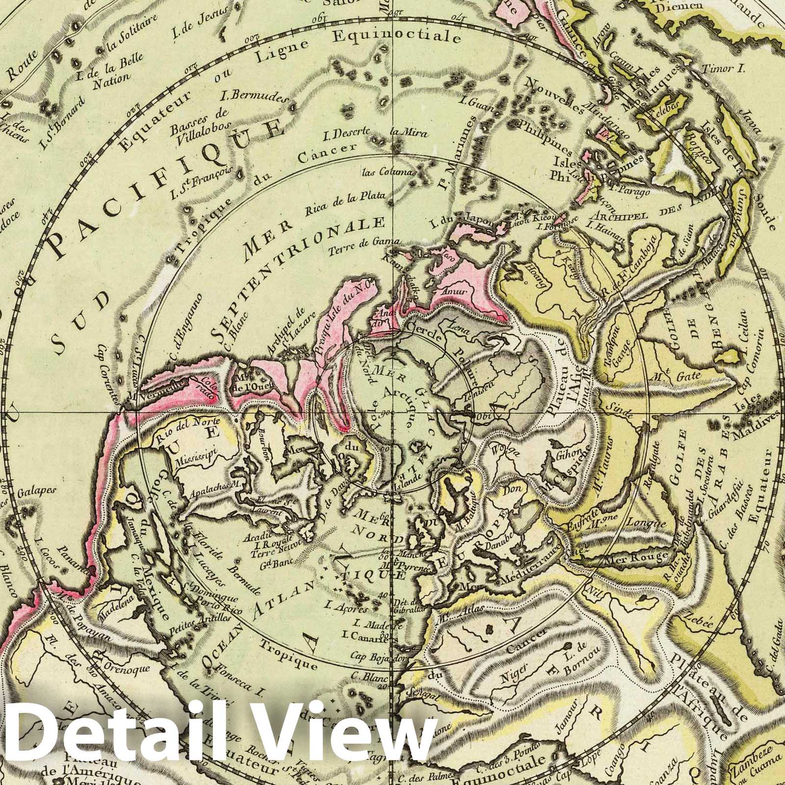 Physical Map of the World, 1756 - Historical Topographic Map Print