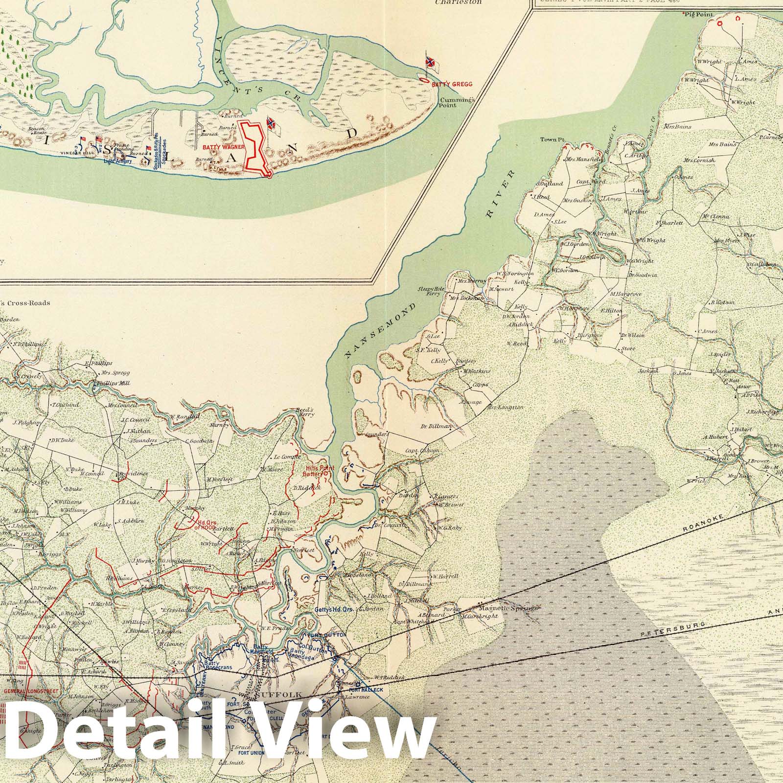 Civil War: Suffolk, Morris Island, South Carolina - Military Map, 1895