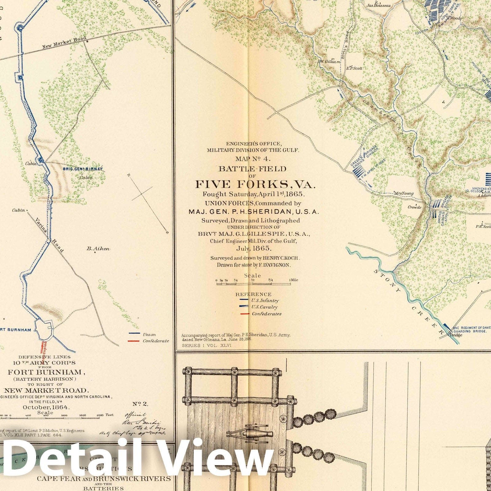 Civil War: Five Forks, Bentonville, Fort Burnham - Military Maps, 1895