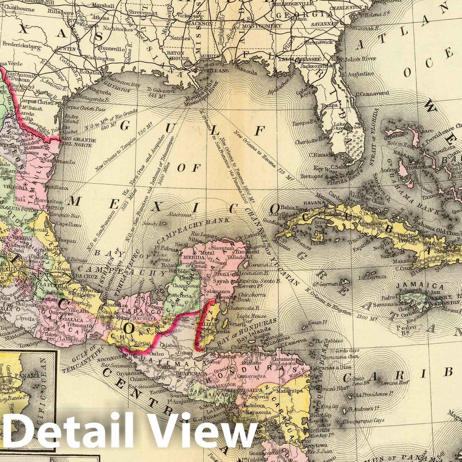 Mexico, Central America, and West Indies - Railroad Map, 1890