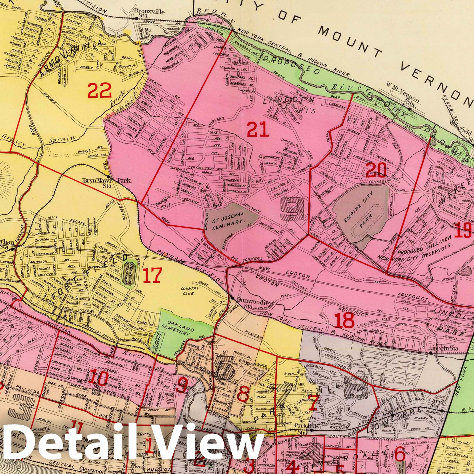 Yonkers, Westchester County, New York - Railroad Map, 1907