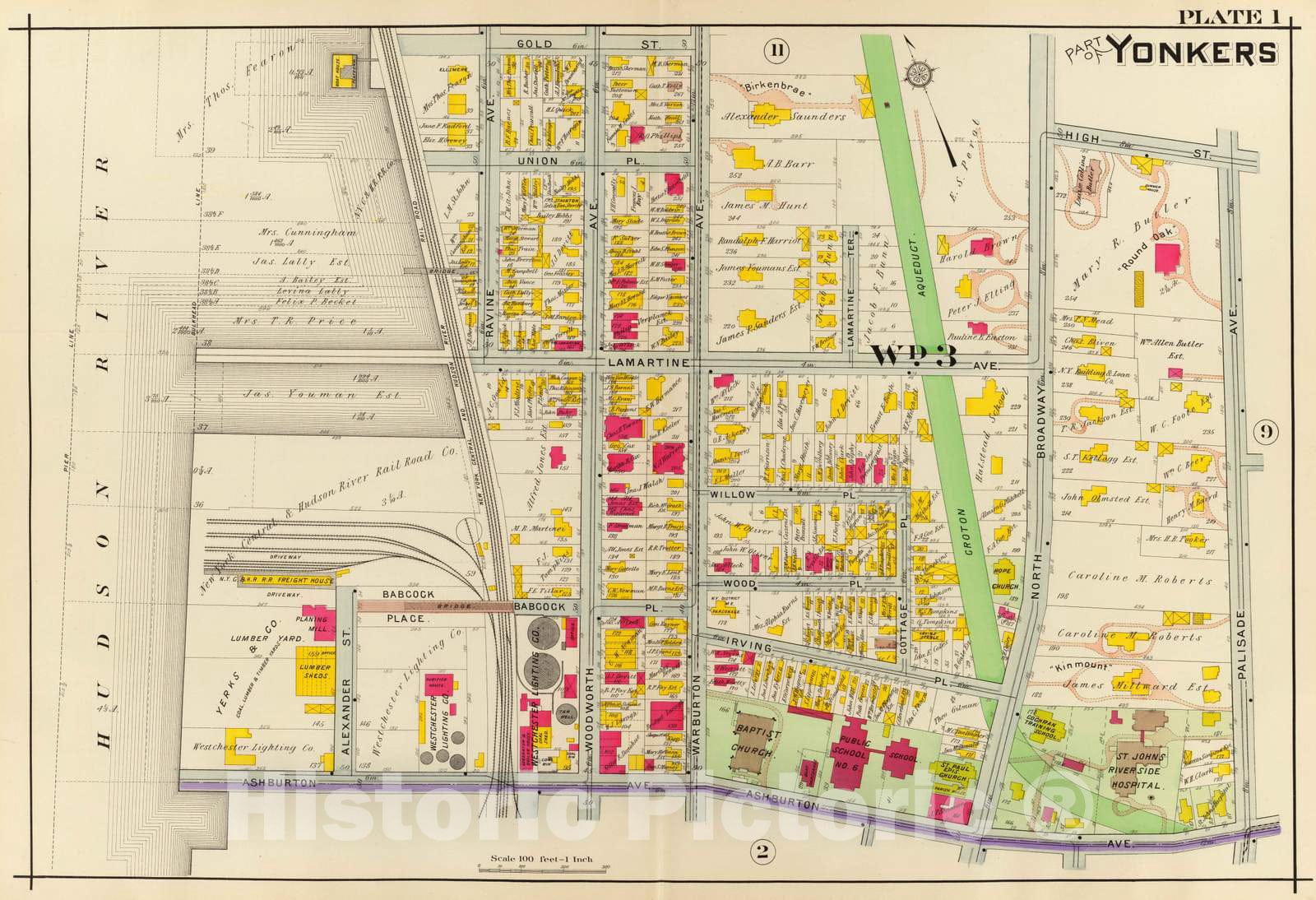 Historic Map : City Atlas - 1907 1. Yonkers. - Vintage Wall Art