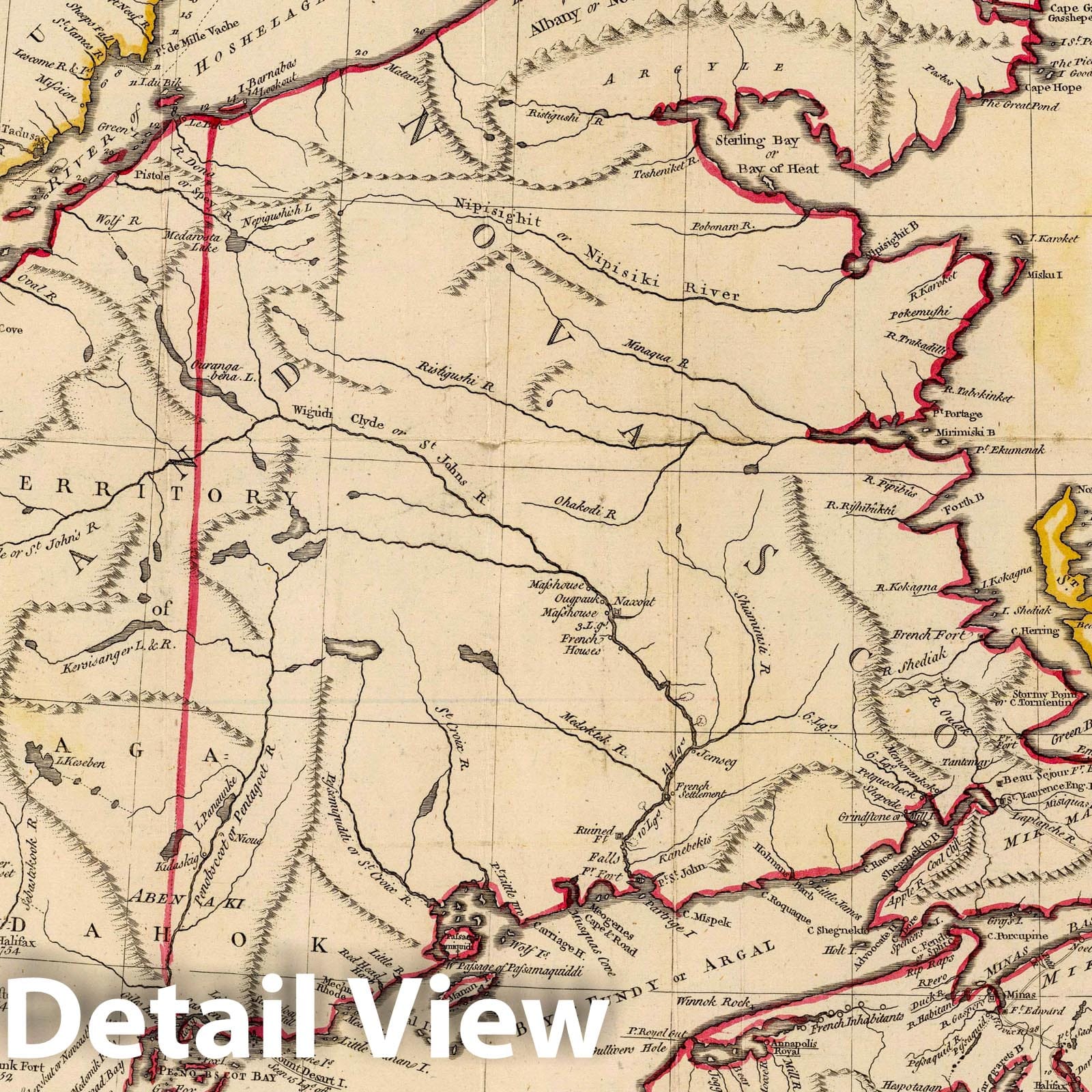 Nova Scotia, Cape Breton, and New England - Road Map, 1755 - Historical Map Print