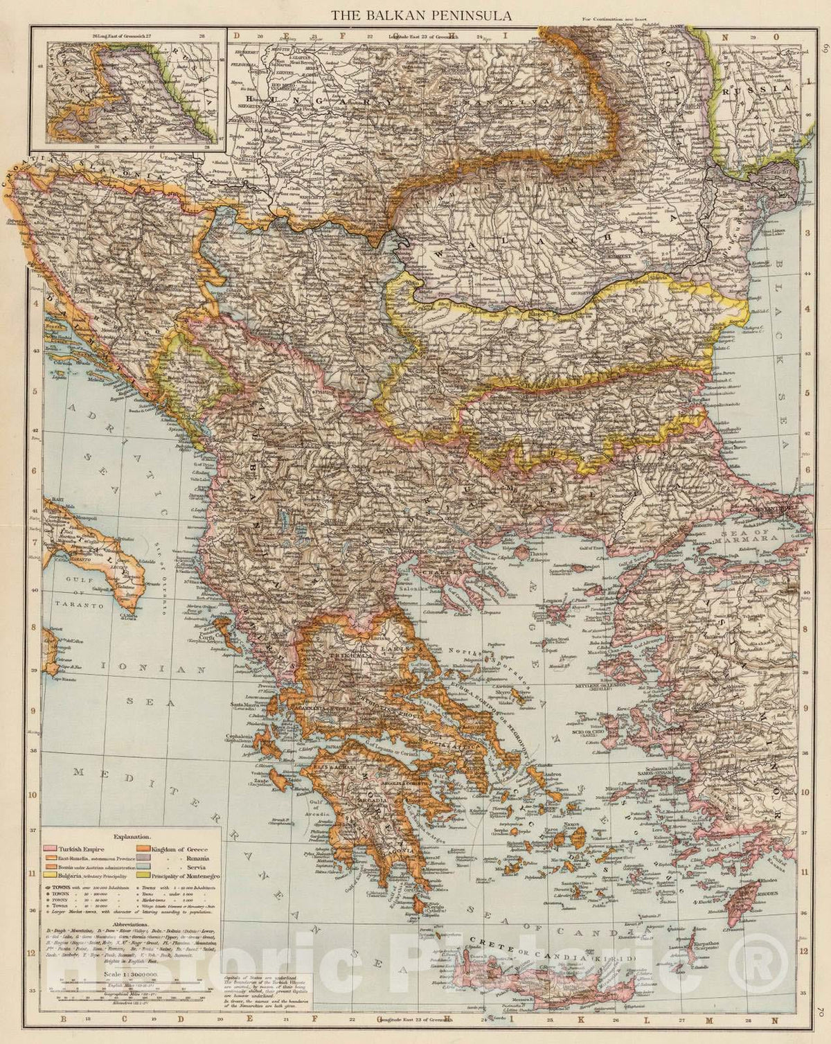 Historic Map : 1895 Balkan Peninsula. - Vintage Wall Art
