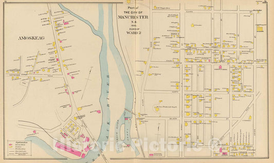 Historic Map : 1892 Manchester, N.H, Ward 2. - Vintage Wall Art
