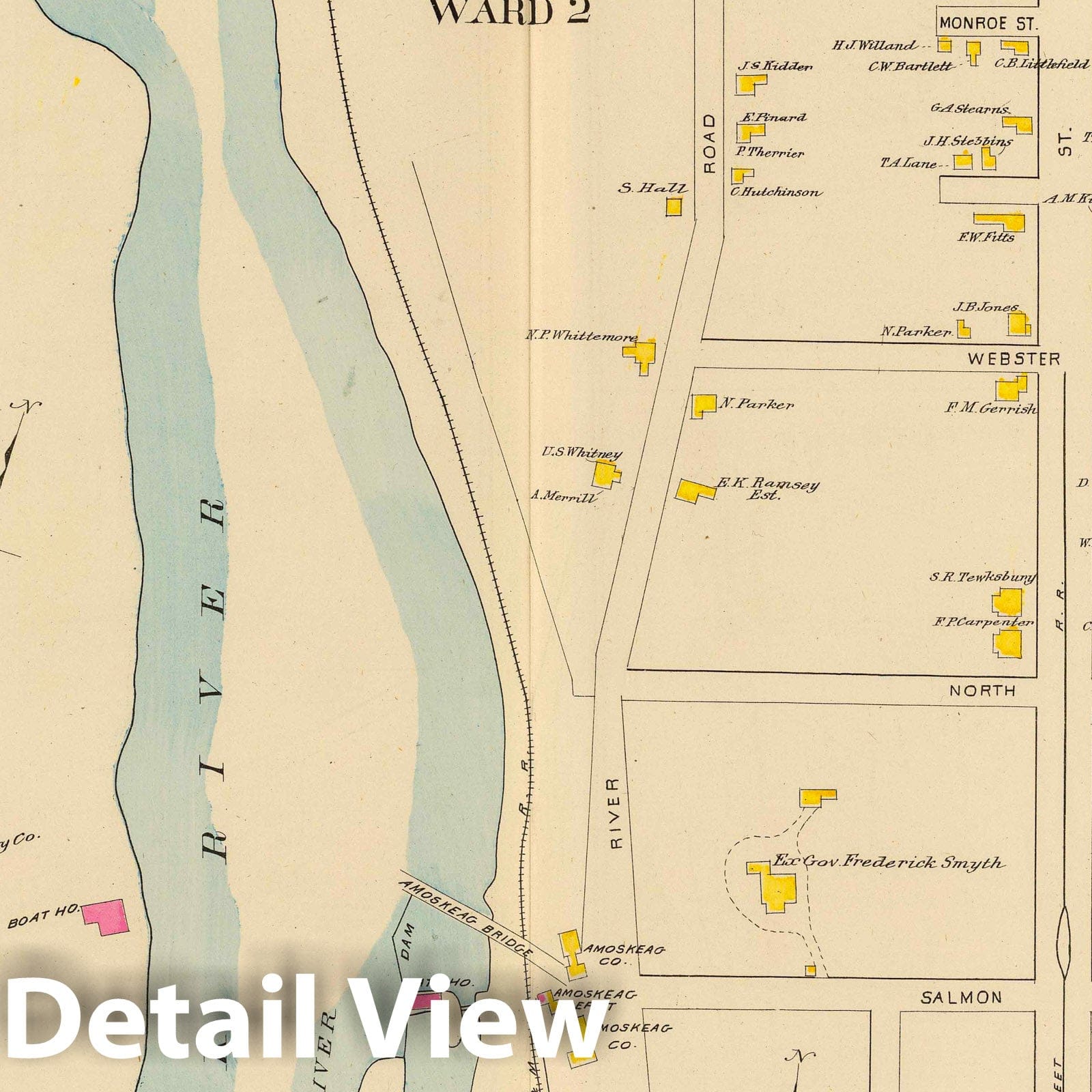Manchester, New Hampshire - Ward 2, 1892 - Historical City Plan Map Print