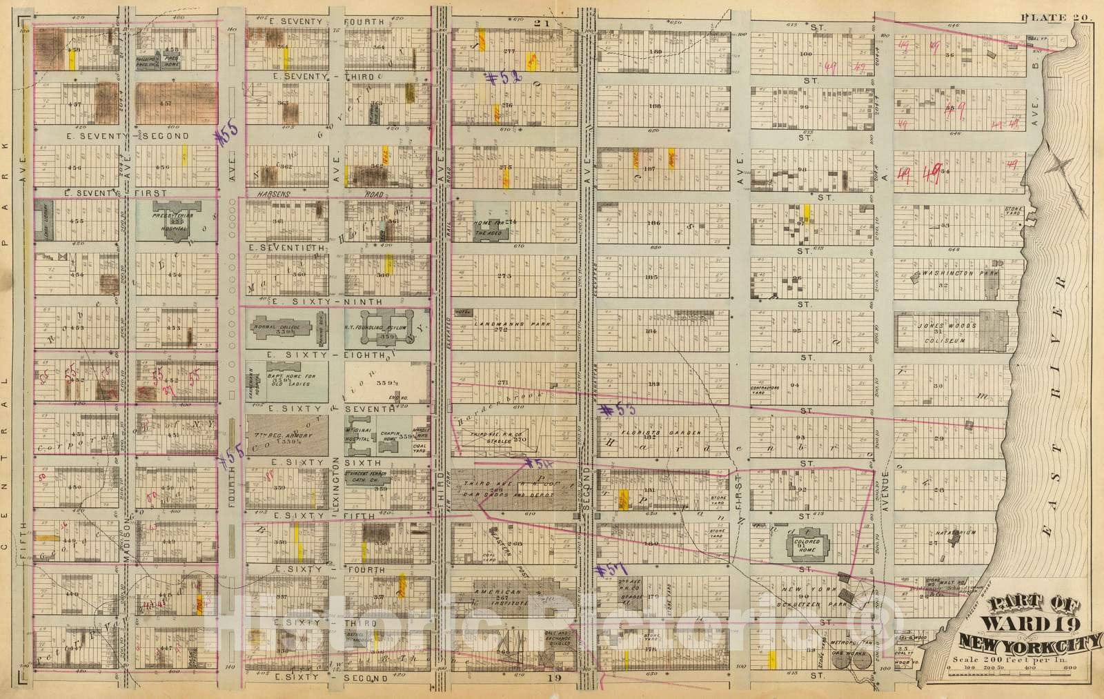 Historic Map : City Atlas - 1879 20. Ward 19. - Vintage Wall Art