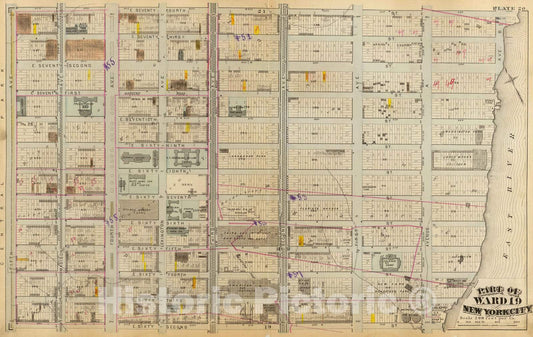 Historic Map : City Atlas - 1879 20. Ward 19. - Vintage Wall Art