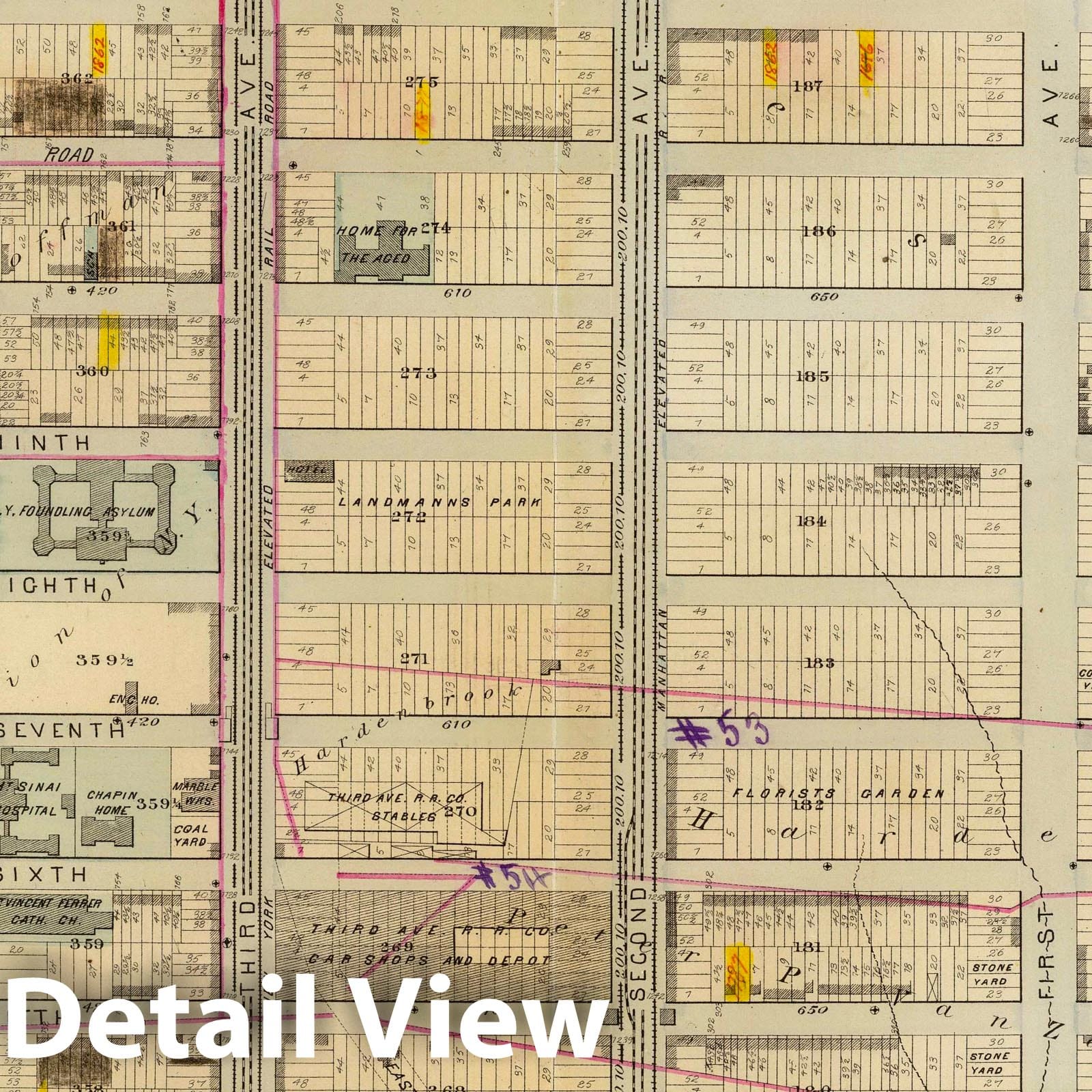 Ward 19, New York City - Railroad Map, 1879 - Bromley Atlas Print