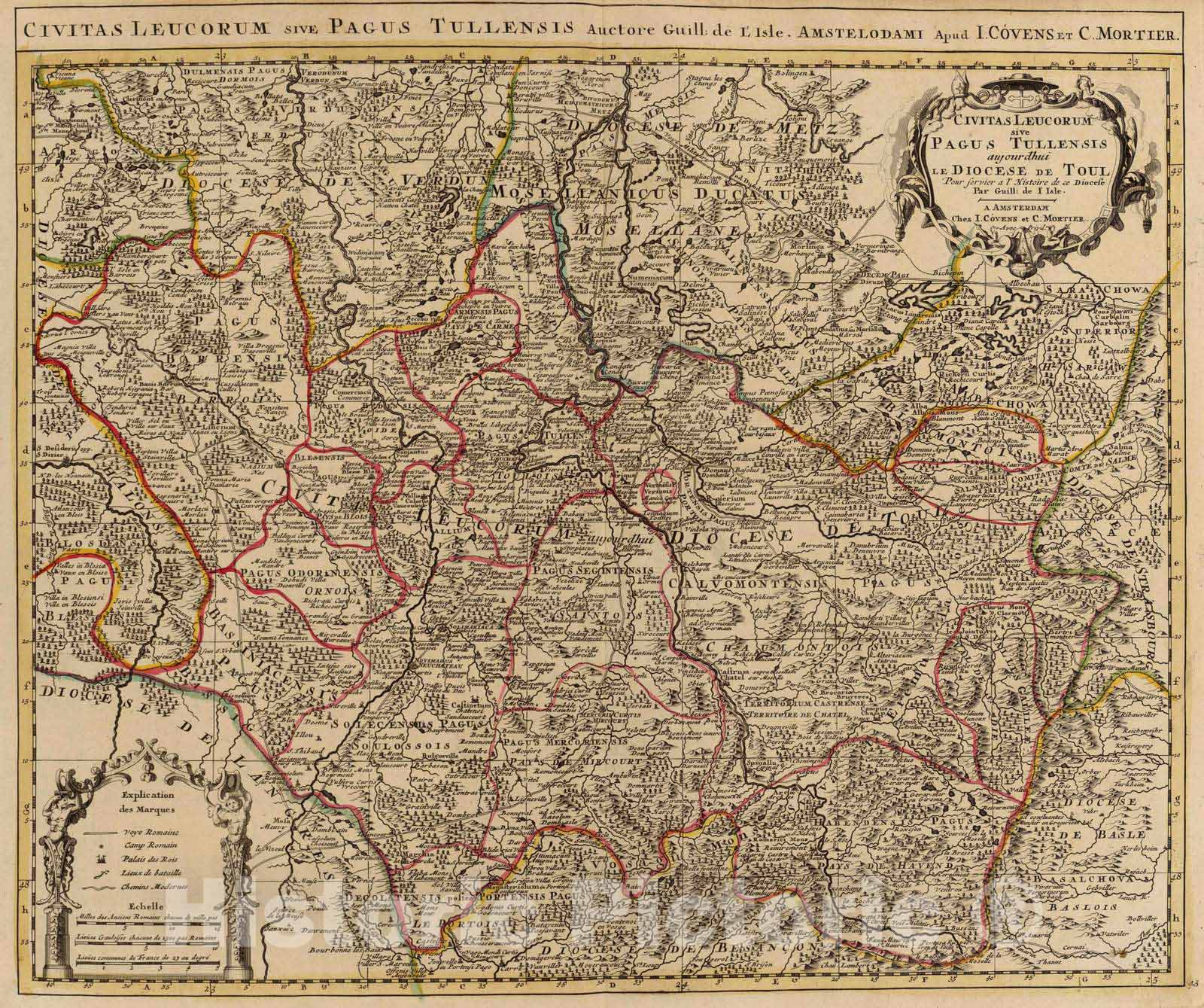 Historic Map : France, 1742 Civitas Leucorum, Diocese de Toul. , Vintage Wall Art