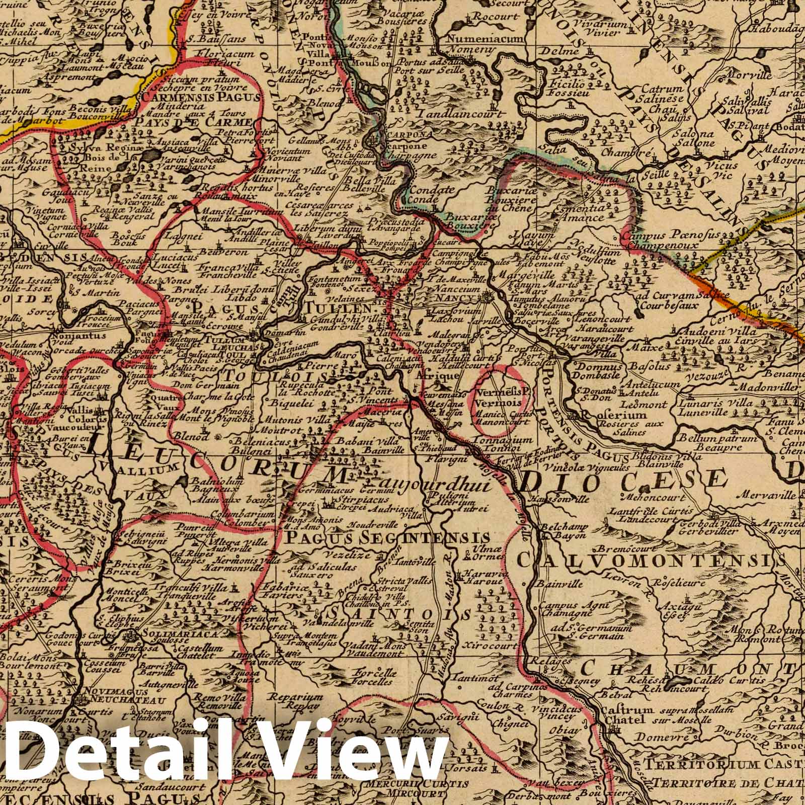 Diocese of Toul, France - Road Map, 1742 - Hand-Colored Historical Map Print