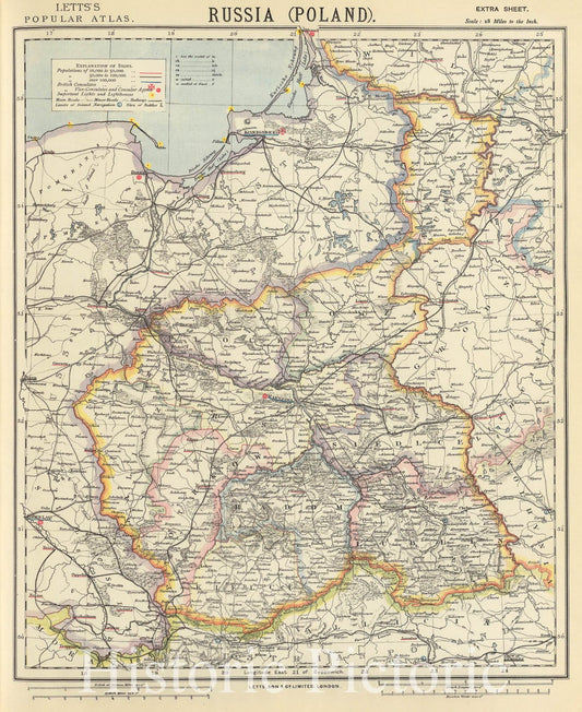 Historic Wall Map : 1883 Poland. - Vintage Wall Art