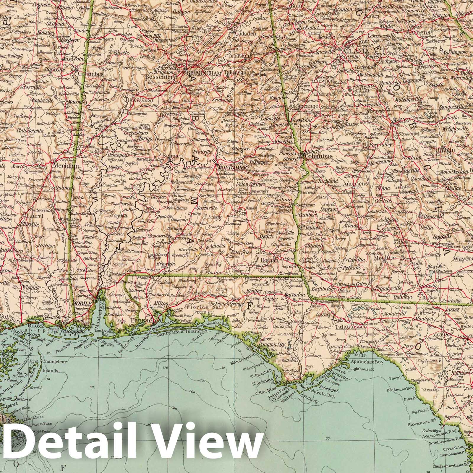 Arkansas, Tennessee, Louisiana, Mississippi, Florida, Alabama, Georgia, South Carolina - 1929 Historical Map Print