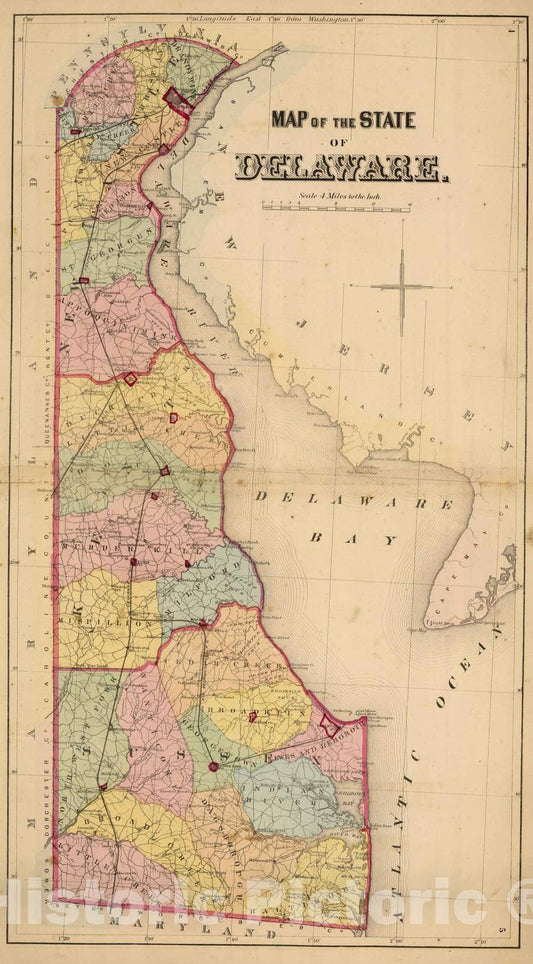 Historic Map : 1868 Delaware. - Vintage Wall Art