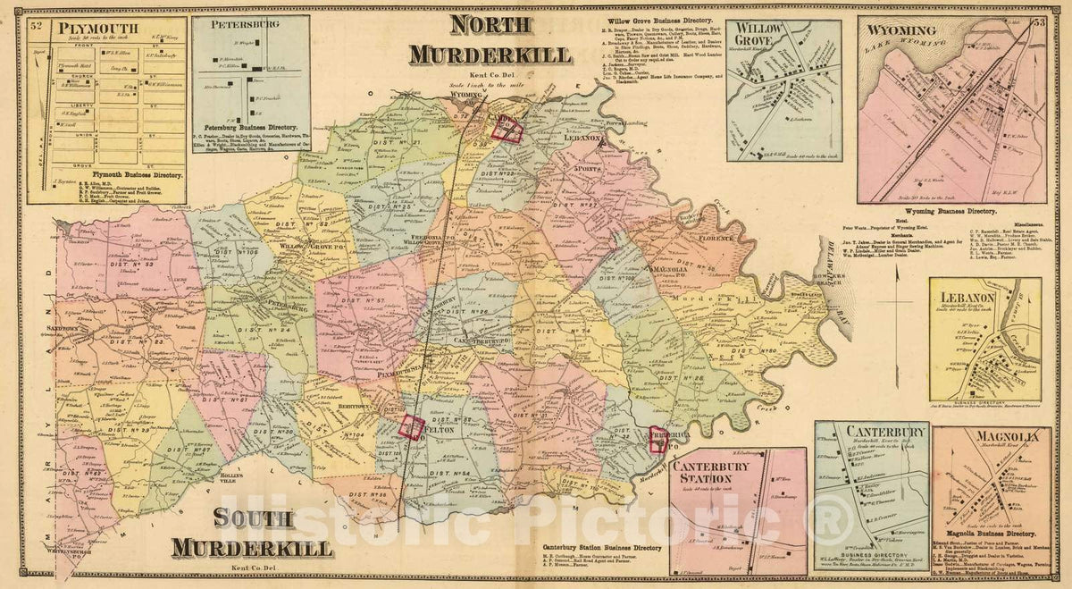Historic Map : 1868 N & S Murderkill. - Vintage Wall Art