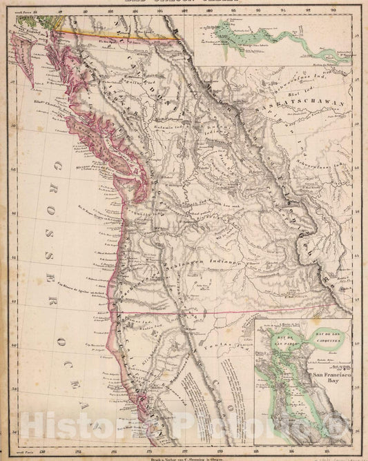 Historic Map : Canada, Oregon, San Francisco Bay Area (Calif) 1855 Oregon-Gebiet. , Vintage Wall Art